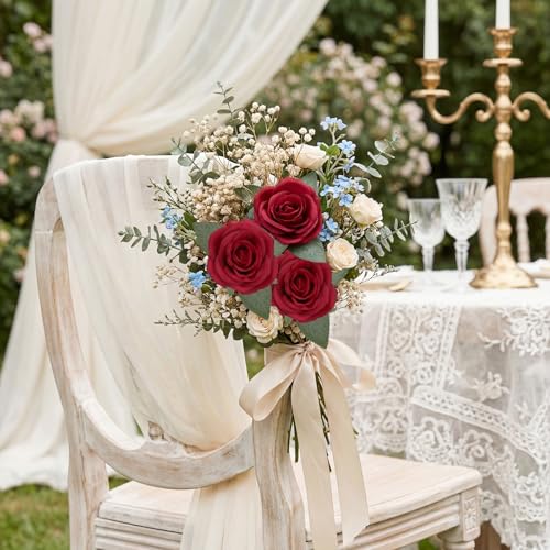 25PCS Burgundy Roses Artificial Flowers 3.94" Large Silk Roses with Stems Real Look Artificial Roses for Wedding Table Centerpieces Arrangement Home Decor(Burgundy) - color: Burgundy