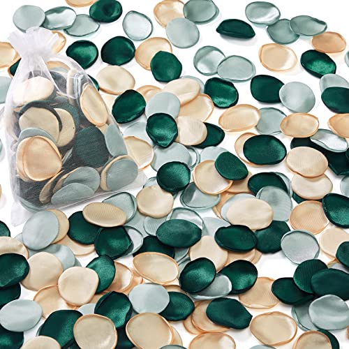 Serwalin 300Pcs Silk Rose Petals Flower Petals for Christmas Weddings Proposal Green Gold Petals Flower Girl Petals Aisle Flower Girl Basket Runner Bridal Shower Table Decor (3 Color Mixes) - color: A Romantic Chic Vintage Green, size: 300pcs