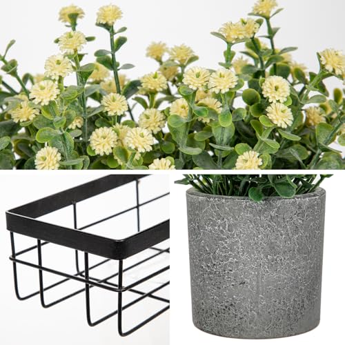 DILATATA Baby's Breath Artificial Flowers Table Centerpiece Decoration Potted Artificial Babys Breath Small Fake Plants for Shelf Desk Home Decor Fake Yellow Babys Breath Flower with Vase - color: Yellow