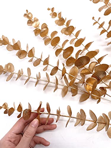 PASYOU Artificial Plants for Christmas Decor, Fake Gold Eucalyptus Plastic Grass Shrubs Leaves Indoor Outdoor Home Garden Party Hotel Wedding Event Faux DIY Decoration - 30 Inch Golden 2 Pack - color: (Tall) Gold Eucalyptus - 2 Pack