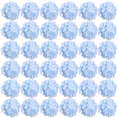 FagusHome Silk Hydrangea Heads 36 Pcs Artificial Flowers Heads and 3 Dozens Stems Fake Hydrangea Flowers with Stems for Home Wedding Decor (Light Blue) - color: Light Blue