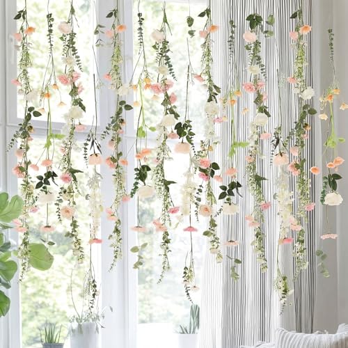 2 Pcs 6.56 ft Wildflower Garland Artificial Hanging Flower Backdrop Set Fake Rose Babysbreath Wild Flower Decor from Ceiling for Wedding Baby Shower Party Birthday Home Garden