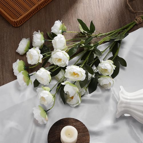 6 Pcs 32" Large White Artificial Peonies Stems Flowers, Real Look Faux Silk Peony Bouquet 42 Heads Total for Vase Filler, Farmhouse Rustic Neutral Home Decor, Wedding Centerpieces - color: White