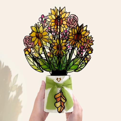 Lovepop Golden Hour Sunflower Suncatcher Bouquet - 3D Sunflower Bouquet for Friend, Wife, Teacher, Her (Mother's Day, Thanksgiving, Birthday, Thank You, Anniversary) 12" - Blank Notecard & Envelope Included - color: Golden Hour Sunflower Suncatcher Bouque