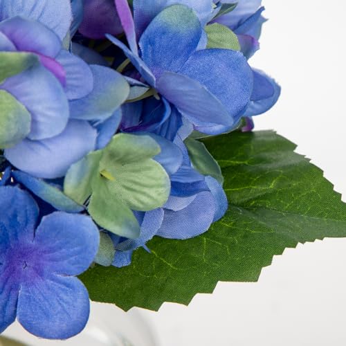 Hollyone Hydrangea Artificial Flowers with Glass Vase Blue-Green Silk Faux Flowers Arrangements in Vase with Faux Water Fake Floral Bulk Bouquet for Home Decor Table Centerpiece Decorations - color: Hydrangea, Blue-green
