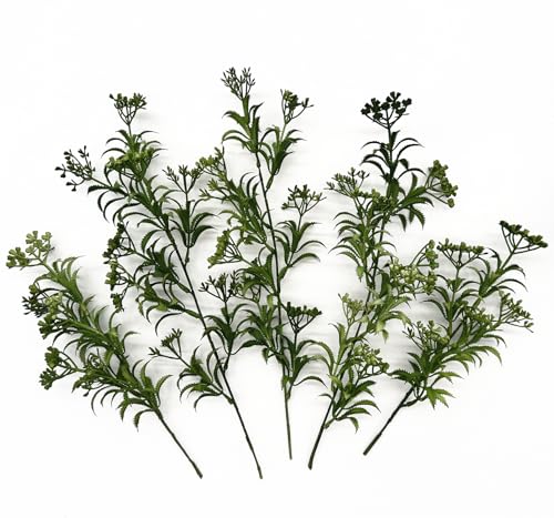 Artificial Plant Fake Boston Fern Stems, Faux Persian Flowers Stem Realistic Plants Plastic Greenery Bushes Ferns Shrubs for Home Decor Indoor Outdoor Garden Wedding Bouquet DIY Decoration - 5 Pack - color: Boston Fern Stem - 5 Pcs