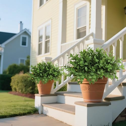 6 Bundles Artificial Greenery Stems, 14.5" Fake Lucky Bamboo Leaves Faux Outdoor Plants UV Resistant Plastic Shrubs for Outside Home Room Garden Patio Front Porch Farmhouse Pathway Indoor Decorations - color: Green