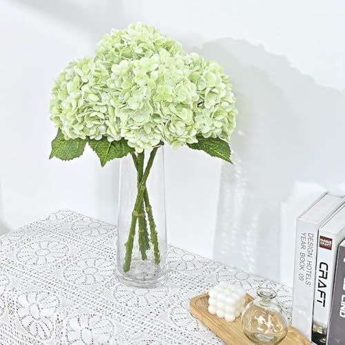 Waipfaru 21" Real Touch Green Hydrangea Artificial Flowers with Long Stem & Leaves, Full Latex Faux Hydrangea Flowers for Home Decor Party Floral Arrangements Wedding Bouquets Centerpieces, 4Pcs - color: Green, size: 4pcs