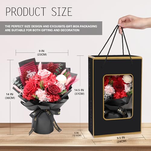 Casaido Preserved Flowers for Delivery, Mothers Day Red Flower Bouquets with Necklace, Forever Real Roses Anniversary Birthday Valentines Day Christmas Rose Gifts for Women Mom Wife Girlfriend - color: Red