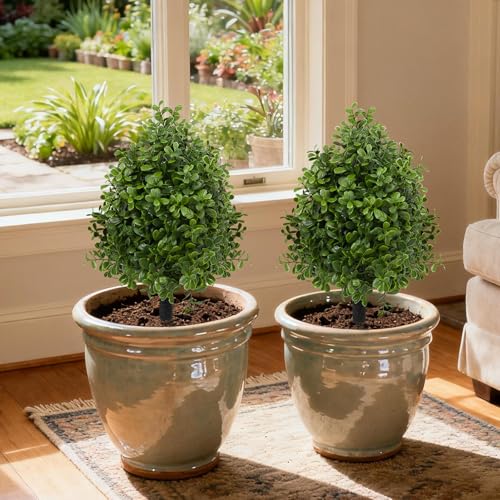 Bdor 22" Artificial Boxwood Topiary Bushes Ball Trees, Outdoor Artificial Plant Set of 2 with Ground Stakes, UV Resistant Simulated Evergreen Fake Boxwood Shrub for Indoor/Outdoor Lawns, Garden Decor - style: Boxwood