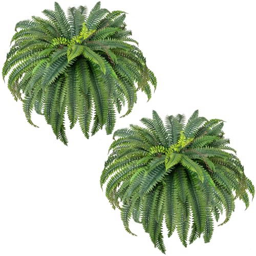 CQURE 48" Large Fake Fern Artificial Ferns for Outdoors,Set of 2 88 Fronds Realistic Artificial Boston Ferns Bush Plant for Indoor Outdoor Garden Porch Decor (Lifelike,UV Resistant,No Maintenance) - size: 48" 88 Leaves-2pc