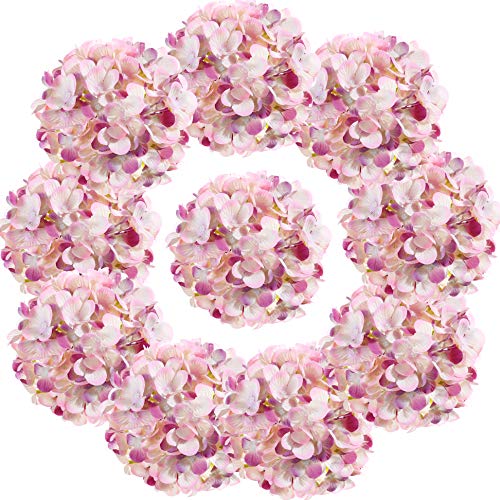 Silk Hydrangea Heads with Stems Artificial Flowers Heads for Home Wedding Decor,Pack of 10 (Light Purple) - color: Light Purple