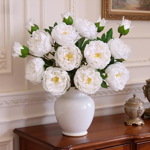 MARTINE MALL 5PCS Real Touch Peonies Artificial Flowers, 22in White Fake Peonies Artificial Peonies Flowers Latex Large Faux Peony Flowers for Centerpiece Table Wedding Party Home Decor - color: White, size: 5PCS