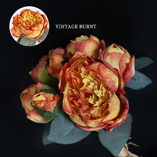 Fake Peonies 2 Bouquets Vintage Silk Peonies Flower 14 Heads Orange Artificial Flowers with Stems for Terracota Wedding Decoration Flowers Crafts Floral Arrangement (Orange) - color: Orange