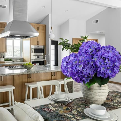6PCS Large Silk Hydrangea Flowers, 20 In Full Faux Hydrangea Artificial Flowers with Stem Leaves for Fake Huge Bouquet Home Kitchen Wedding Party Wreath Xmas Centerpieces Arrangements (Purple) - color: Purple