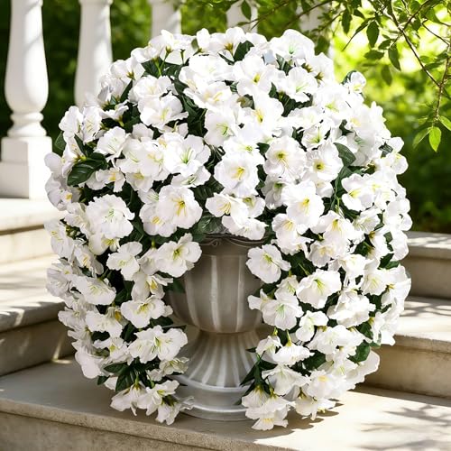 Ivydale Hibiscus Artificial Fake Hanging Flowers Plants for Outdoor Spring Decoration, 2PCS UV Resistant Faux Hibiscus Silk Flowers Realistic Look Real for Planters Outside Porch Patio Yard, White - color: A-white, size: 2pcs
