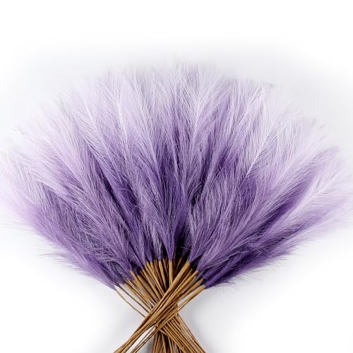 60Pcs Purple Gradient Faux Pampas Grass Decor, 21.7" Pompas Grass Flower Arrangement and Vase Filler for Boho Home Wedding Decoration - size: 21.7'' Tall Purple Gradient