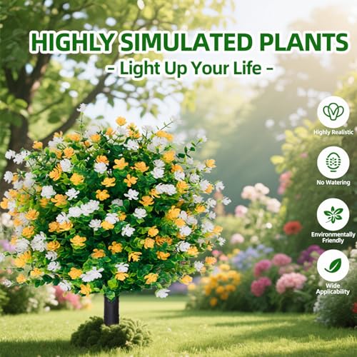 Outdoor Artificial Flowers Topiary Ball Tree with Stake,2Pack Spring Fake Boxwood Topiary Ball Faux Greenery Shrubs,Realistic UV Resistant Fake Plants Bushes for Indoor Front,Diameter15.8 - color: White+yellow