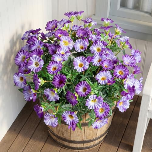 Dark Purple Artificial Morning Glory Flowers for Outdoor Planters, Premium UV Resistant Silk Faux Flowers for Porch, Hanging Basket & Window Box, Elegant Garden Decor, No Pot, 13.3 Inch, 8 Bundles - color: Light Purple 8pcs
