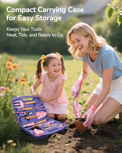 Grenebo 12-Piece Womens Gardening Tools Gift Set, Rust-Proof & Heavy-Duty Garden Tools with Durable Carrying Case, Fashionable & Thoughtful Gardening Gifts for Women&Men (Purple) - color: Purple