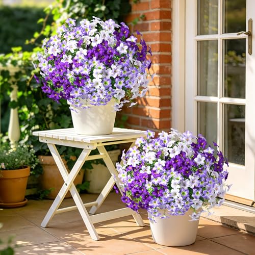 MARTINE MALL 24 Bundles Look Real Artificial Flowers for Outdoors, Realistic Fake Outdoor Flowers, UV Resistant Silk Petunia Flowers for Outside Faux Flowers for Outdoor Garden, Mixed Purple - color: Mixed Purple, size: 24 Bundles