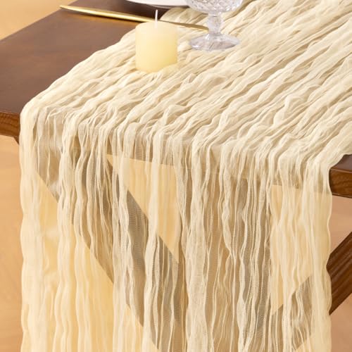 Socomi Beige Cheesecloth Table Runner Tulle Gauze Cheese clothBoho Rustic 120 inch 10FT Runner for Wedding Party Baby Shower Birthday Holiday Decorations 3pcs - color: Beige, size: 10ft X 3pcs