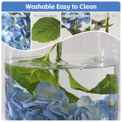 Nubry 3Pcs Blue Hydrangea Artificial Flowers, 22.5In Latex Faux Real Touch Large Hydrangea Flowers with Long Stems & Leaves for Home Office Decor Wedding Party Arrangements(Blue) - color: Blue, size: 3 Pcs