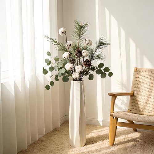 Ceramic Large Floor Tall Vase 28 Inches,White Modern Flower Tall Vases for Office, Home,Farmhouse,Living Room Décor,Simple Origami Design Fall Decorative Porcelain Flower Arrangement Vase Ideal Gift - size: 28 Inch
