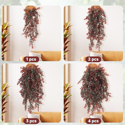 RECUTMS Artificial Hanging Leaves Plants 4Pcs Indoor Fake Vines Ivy Leaves Plastic Greenery Resistant Plastic for Wall Wedding Party Porch Garden Decoration(Reddish Brown) - color: Style2-reddish Brown