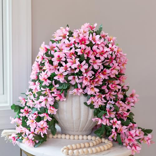 Ivydale Artificial Lily Flowers for Outdoors Fake Hanging Flower Vines for Outside Decoration, UV Resistant 2PCS Faux Plants for Patio Porch Balcony Garden Yard, Pink - color: Pink
