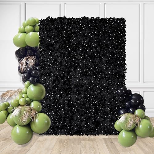 Black Floral Photo Backdrop 3.5x4.6ft Silk Hydrangea Artificial Flower Wall Panels for Halloween Birthday Party Graduation Background Decorations - color: Black, size: 3.5ftx4.6ft