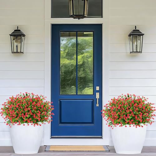 Yastouay Artificial Flowers for Outdoors UV Resistant, 14 Bundles Red Realistic Fake Outdoor Flowers Fake Plants, Faux Flowers for Outdoor Planters Front Porch Garden Window Box Farmhouse Decor - color: Red, size: 14 Bundles