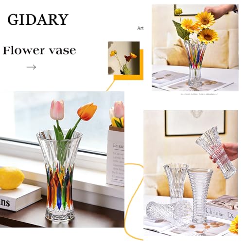 Glass Vase for Flowers Modern Vases Home Decor Unique Flower Vase for Bouquet 7.7" Centerpiece Vase Decor Room,Living Room,Library,Office,Table,Entryway,Modern Farmhouse(Crystal Clear) - color: Crystal-7