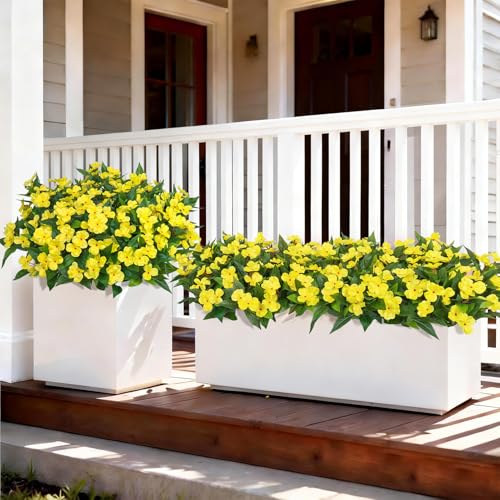 Artificial Flowers for Outdoors Decorations, 6 Bundles Realistic Impatiens Silk Faux Flowers UV Resistant Fake Plants for Outside Pot Patio Garden Porch Planters Window Box Balcony Indoor Home Decor - color: Yellow