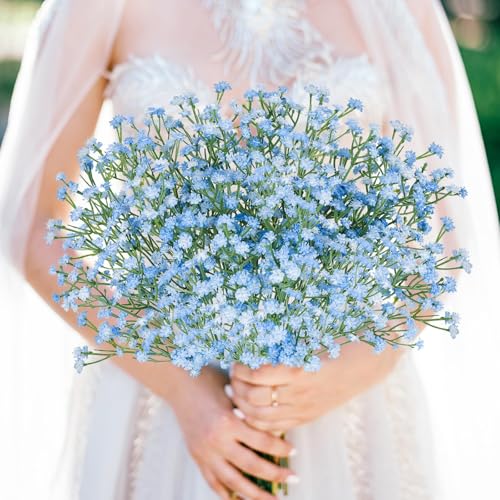 N&T NIETING Babys Breath Artificial Flowers Bulk, 15Pcs Fake Gypsophila Bouquet Flowers Real Touch Faux Babies Breath Arrangement for Wedding Floral Party Home Centerpieces Vase Decoration, Blue - color: Blue, size: 15pcs-Standard