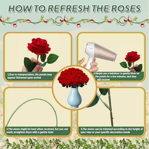 30 PCS Fake Red Roses, Artificial Flowers Bulk Realistic Silk Faux Red Rose with Stems for Wedding Decoration Anniversary Bridal Bouquet DIY Floral Arrangement Romantic Home Decor - color: Red, size: 30 Pcs