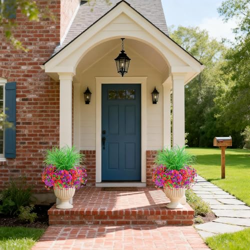 INQCMY Artificial Flowers for Outdoors UV Resistant, 14 Bundles Fake Plants Realistic Silk Flowers with Faux Ferns for Outside Planters Home Porch Patio Garden Back Yard Spring Summer Decoration - color: Light Purple Red