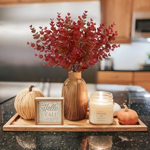 5 Stems Artificial Fall Greenery – 14.6" Eucalyptus Leaf Stems for Autumn Floral Arrangements, Thanksgiving Centerpieces, Fall Decor Bouquets, Burgundy Red - color: Eucalyptus - Burnt Red