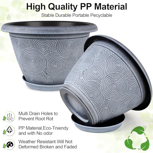 16 Inch Large Planter Pot for Plants Indoor Outdoor, 4 Pack Plastic Flower Pots with Drainage Hole & Tray, Modern Decorative Garden Pot with Saucer, Plant Container for House - color: Blue, size: 16 inch-4 pack