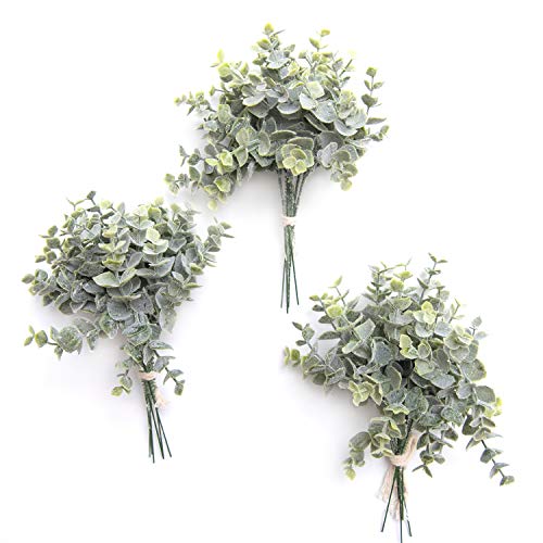 Ling's moment Artificial Plants Eucalyptus Leaves Branches,18Pcs 8" Tall Fake Greenery Filler Decor w/Stems, Realistic Texture Flocked Plants for Wedding Bouquets/Table Centerpieces, Room/Office - color: Grn- Dusty