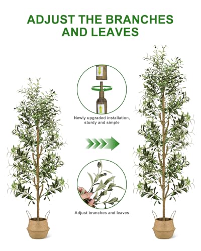 TNELTUEB Artificial Olive Tree- Indoor Realistic Faux Olive Trees for Living Room Home Office Decor (7ft Green) - size: 7ft Green