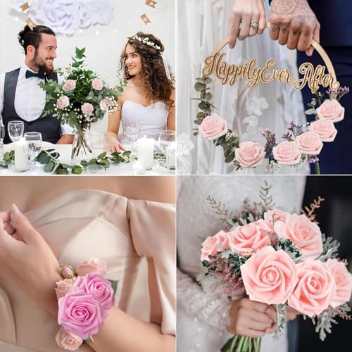 Artificial Flowers Roses with Stems for DIY Wedding Christmas Tree Bouquet Baby Shower Centerpiece Floral Arrangement Party Home Decor Mothers Day Decorations (Gradient Color Jhong, 25 Pieces) - color: Gradient Color Jhong, size: 25