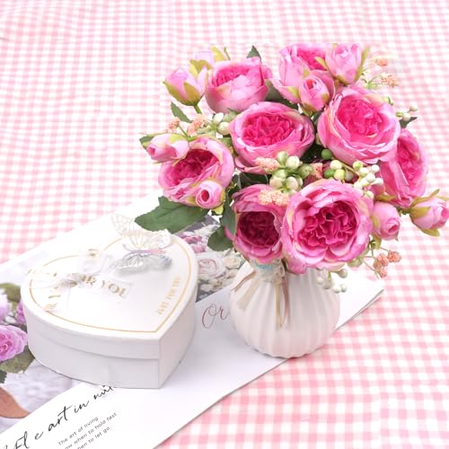 choyaxo 2 Packs Peonies Artificial Flowers Fake Peonies Bouquet for Home Decor Wedding Party Plastic Flower Bulk for Vase Centerpiece Table (Pink) - color: Pink