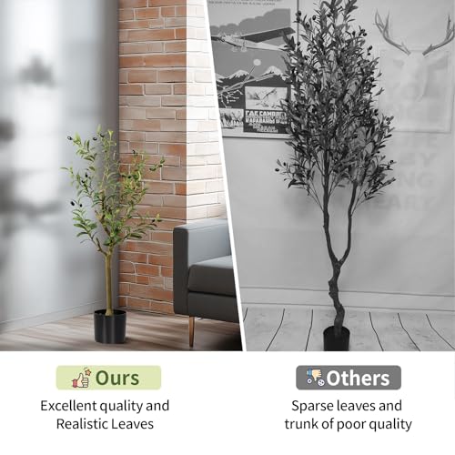 3FT Artificial Olive Tree, Indoor Faux Olive Tree Fake Potted Silk Olive Tree Plants with Lifelike Branches & Fruits for Home Office Decor - color: Olive Tree, size: 3ft