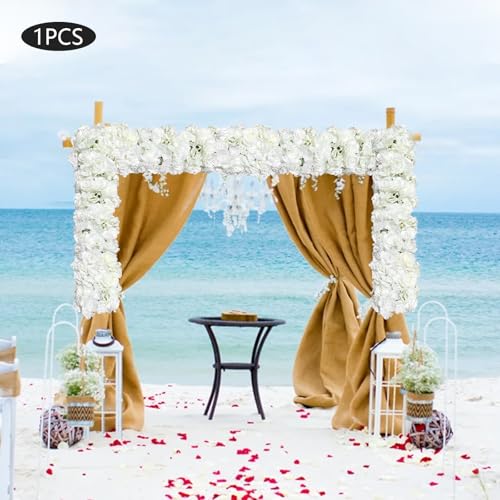 Artificial Silk Flowers Row, 3.28FT White Rose Panel Backdrop - Fake Flower Vine Garland for Wedding Arch, Door Arrangement, Party Wall Decor, Indoor/Outdoor