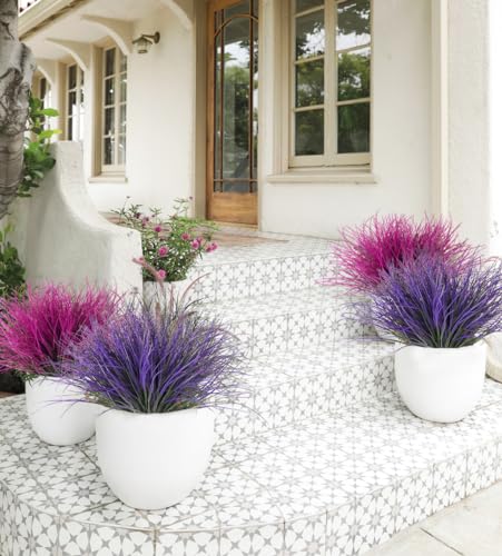 RECUTMS Fake Outdoor Plants, Fake Plants Artificial Grass Plants Fake Bushes Faux Shrubs Wheat Grass Purplish Red Artificial Plants Outdoor UV Resistant 12Pcs for Garden Porch Yard Home Decor(Purple) - color: Purple Grass