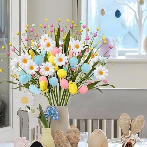 Yen Jean 10PCS Easter Decorations Eggs Picks - Spring Artificial Floral Stems Decor for Home Vase Filler Table Centerpiece