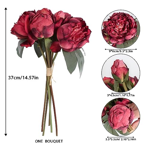 2 Bouquets Red Peonies Silk Flowers 14Heads Faux Peony Flowers Red Fake Peonies Flowers Artificial for Decorations for Wedding Bouquets Bridal Shower Decorations Home Office Party Decor - color: Red