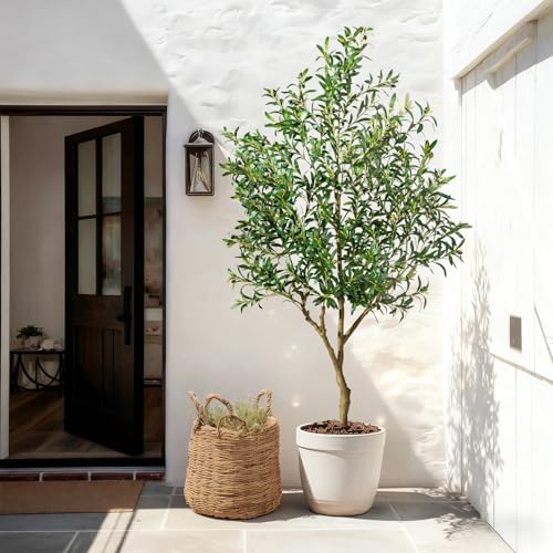Large Artificial Olive Tree Faux Trees Indoor Outdoor Realistic Floor Plant Tall Fake Plants for House Modern Home Living Room Master Bedroom Office Front Porch Decor Outside Patio para decoracion - size: 7ft
