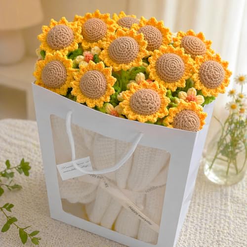 Crochet Flower Bouquet Throw Blanket, Cute Romantic Gift for Her Girlfriend Mom Mother’s Day Valentine Wedding Anniversary Birthday (White Sunflower, 40 inches) - color: White Sunflower, size: 40 inches